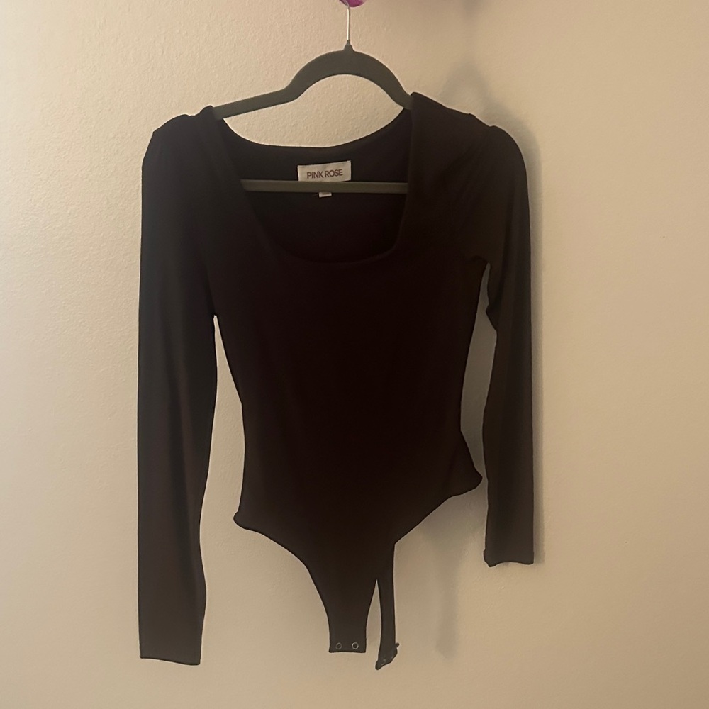 Pink Rose Elegant Black Bodysuit